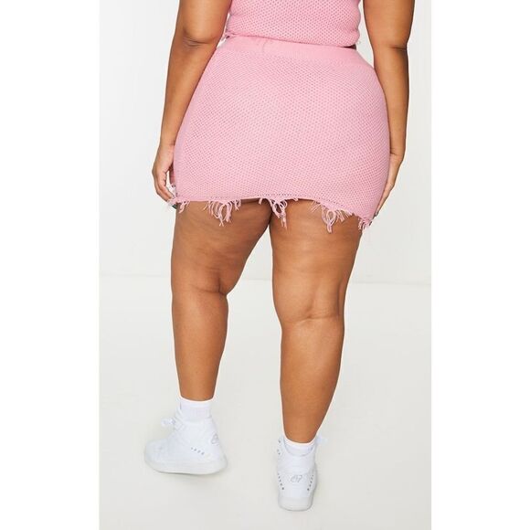 Prettylittlething Plus Pink Raw Hem Knit skirt sz 20 NWT - Picture 3 of 9